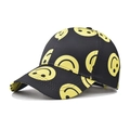 Classic black cotton baseball cap with yellow smiley face prints and curved brim - Adjustable / Smiley Face Black
