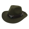 Chapeau de cowboy vert foncé en feutre avec broderie florale et emblème de taureau - M(56-58cm) / Vert Militaire (Tête de Taureau + Broderie Florale)