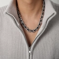 Collana a catena argento e nero con anelli geometrici da uomo in stile punk rock - Collana da uomo-52cm