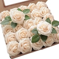 Champagne foam PE roses with stems and green leaves in a brown window gift box - Champagne