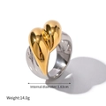 Two-tone heart-shaped chunky ring in polished gold and silver finish for women - JDR2304020-6 Heart Two-tone-ID 1.63cm