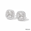 Elegant silver square zircon stud earrings with halo diamonds and stainless steel posts - Silver White Zircon