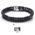 Detail of double-layer men's bracelet with map stone beads and custom engravable magnet clasp - Style 5 (Custom Photo)