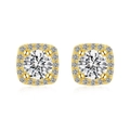 S925 sterling silver halo stud earrings with round clear zircon and gold finish - Square Halo Gold (DY1D0006-S-G-WH)