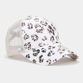 Detail of leopard print baseball cap with breathable beige mesh and stylish trucker design - Style 11-White Leopard