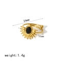 Anello regolabile placcato oro 18K con pietra nera e petali di girasole lucidi - Stile Girasole Ovale Nero (TR4069-BK)