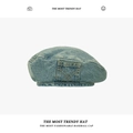 Vintage light blue denim beret for women with unique pocket design and stitching - M / Vintage Blue