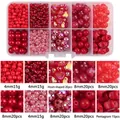 DIY bead set in red tones with 10-grid organizer box, including star and heart shapes - Box Packaging / Red