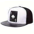 Cappellino snapback con ricamo Asso di Picche e visiera in pelle nera su fronte bianco - Regolabile / Contrasto Bianco e Nero (Asso di Picche)
