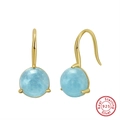S925 Sterling Silver turquoise tassel drop earrings with light blue round gemstones - Light Blue Bead Hook - Gold