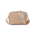 Minimalist beige crossbody camera bag with adjustable geometric pattern woven strap - Apricot