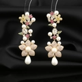 Pendientes de flor de plata S925 con circonitas de colores y perlas de lágrima - Arcoíris