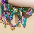 Collana etnica in seta con stampa tropicale e quattro ciondoli a cuore dorati - 2# Collana-Verde