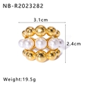 Detail showing dimensions and 19.5g weight of gold pearl geometric layered ring - US 8 / Gold