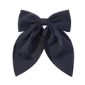 Large dark blue bow hair clip with glossy satin finish on a clean white background - Navy Blue