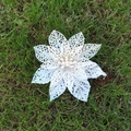 Blue and white gradient 15cm artificial Christmas flower with silver glitter finish - White