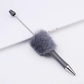 DIY gray plush beadable pen with soft faux fur trim and sleek silver metal accents - Mineral Grey
