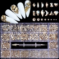 Champagne gold 21-grid nail rhinestone kit with assorted flatback gems and applicator pen - Champagne Set