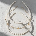 Three-piece pearl headband set with gold wavy metal frame and crystal accents - Heart 3-Piece Pearl Headband Set