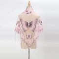 Triangle lace shawl in pink with large gradient butterfly embroidery and long fringes - Light Pink