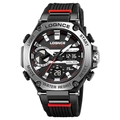 Orologio sportivo digitale robusto con lunetta ottagonale argento e cinturino in silicone nero - Argento Nero