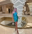 Elegant halter neck fringe party dress in aqua blue with shimmering textured finish - Green