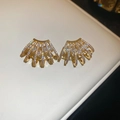Boucles d'oreilles griffes en plaqué or 18 carats avec zircons marquise et ronds - 58# Tige en Argent Pave en Forme d'Éventail Or