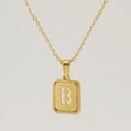 18K gold-plated stainless steel necklace with a hollow letter B rectangular pendant - Letter B