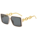 Stijlvolle crème vierkante zonnebril met gouden schakelpoten en grijze glazen - Roze Goud Frame Grijze Lenzen