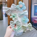 10-piece mint green children's hair clip set with mesh bows and floral fabric designs - Hair Clip Set (With Cardboard) / Set of 8 / Fresh Green (10#)