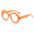 Oversized round orange eyeglasses frame with stylish metal rivets for women - Orange