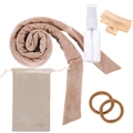 Beige heatless hair curler set with velvet rod, brown scrunchies, and storage bag - Camel Set with Standard Bottle