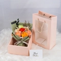 Mixed color soap rose bouquet in a pink gift box with matching window carry bag - 7 Flowers Mixed No Light / Champagne