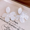 White flower earrings in marble texture acrylic for a vintage Bohemian style - 33# Silver Earring Post - White - Flower