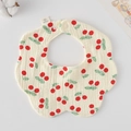 Cotton petal baby bib with cherry print and snap button closure for infants - Gauze Flower Band - Green Cherry Leaves