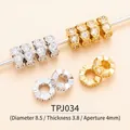 Detail of hexagon brass beads with micro zircon inlay measuring 8.5mm in gold and silver - TPJ034-White Zircon