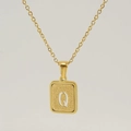 18K gold plated necklace with matte square pendant featuring letter Q engraving - Letter Q