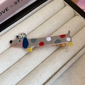 Barrette à cheveux teckel mignonne avec motif à pois et finition en émail bleu - 81# Barrette de dessin animé teckel gris à pois