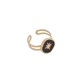 Adjustable golden double band ring featuring a black disc with a gold star pattern - Black Star Disc Style (5#)