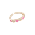 Adjustable golden heart ring featuring pink enamel accents and sparkling rhinestones - Adjustable Open / Pink