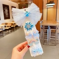 Blue Frozen inspired hair clip set featuring glitter snowflakes and mesh bows on white card - 1# Blue Snowflake (Hair Clip Set 012)
