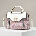 Elegant white leather handbag with colorful wave embroidery and gold swan buckle closure - Off White