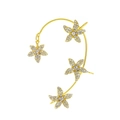 Goldener Ohrmanschette mit funkelnden Strasssteinen und Blumenanhängern ohne Ohrlöcher - Stil G Gold Linke Seite (M-461)