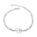 Detail of silver titanium steel Figaro chain bracelet with interlocking double heart charm - Double Heart / Steel