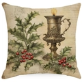 Vintage Christmas pillowcase with holly berries and retro candle on old manuscript pattern - YMD511-23 (Candlestick & Holly)