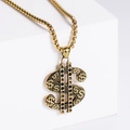 Collar con colgante de signo de dólar dorado para hombre con detalles en negro vintage - Sin cadena / Dorado