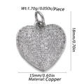 Silver heart wing pendant with crystal inlay showing precise 18mm by 15mm dimensions - Cx154-12 / 18K Gold