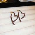 Elegant dark brown heart dangle earrings with gold finish on white display tray - Red Enamel Heart Stud Earrings (6# Silver Earring Post)
