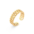 Anillo abierto de cadena multicapa en oro pulido con bordes de cuentas y estilo minimalista - Anillo Abierto De Cadena Con Puntos