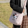 Pink quilted tote bag with naughty puppy embroidery and adjustable crossbody strap - Pink Quilted Bag with Polka Dot Puppy Embroidery